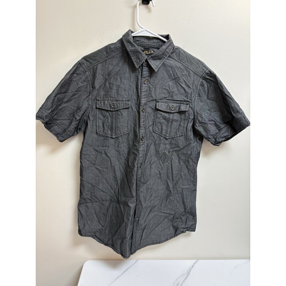 Helix Men's Short‎ Sleeve Button Up Shirt Small Gray Chambray 100% Cotton Casual